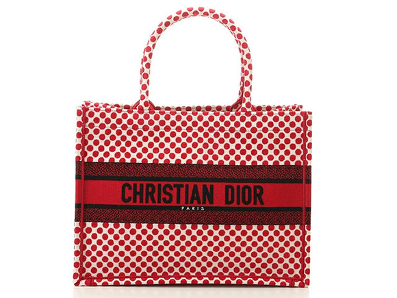 Dior Handbags - Christian Dior Polka Dot Book Tote Red Canvas Bag SJ